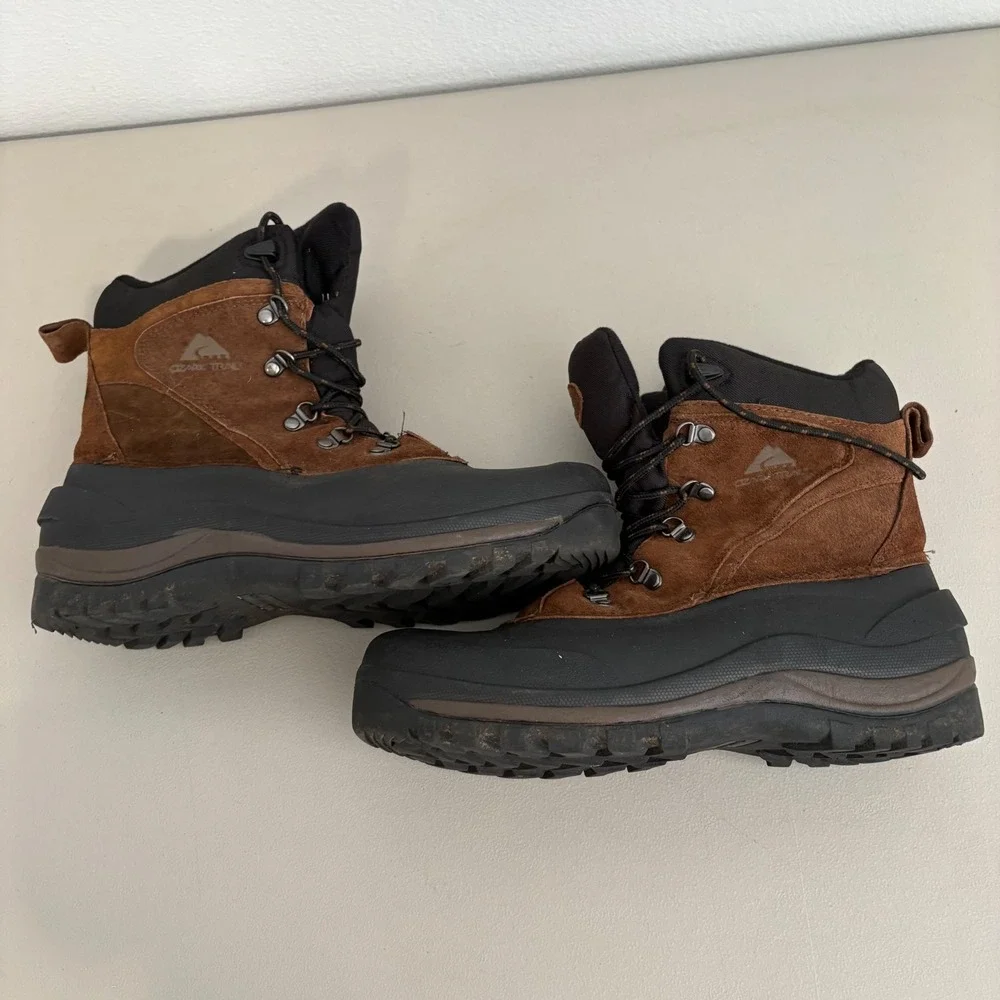 Ozark Trail Mens‎ Brown Leather Rubber Winter Snow Boots MNOT4390502 Size 11